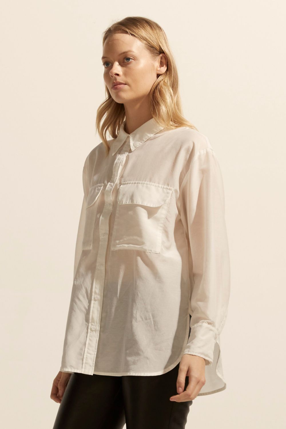 cream, shirt, long-sleeve, button-up shirt, collar, front patch pockets, side image
