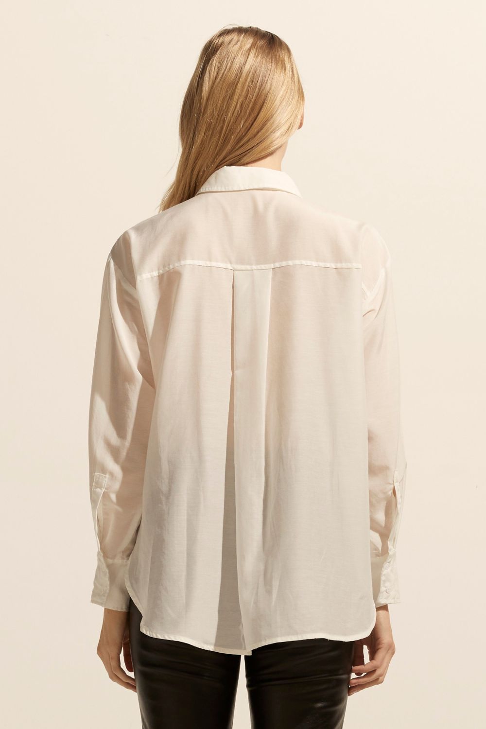 cream, shirt, long-sleeve, button-up shirt, collar, front patch pockets, back image