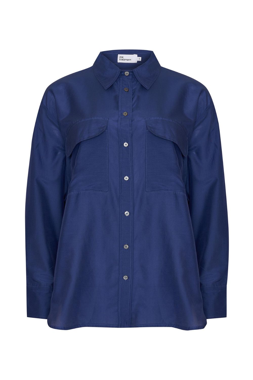 blue, shirt, long-sleeve, button-up shirt, collar, front patch pockets, side splits, product image