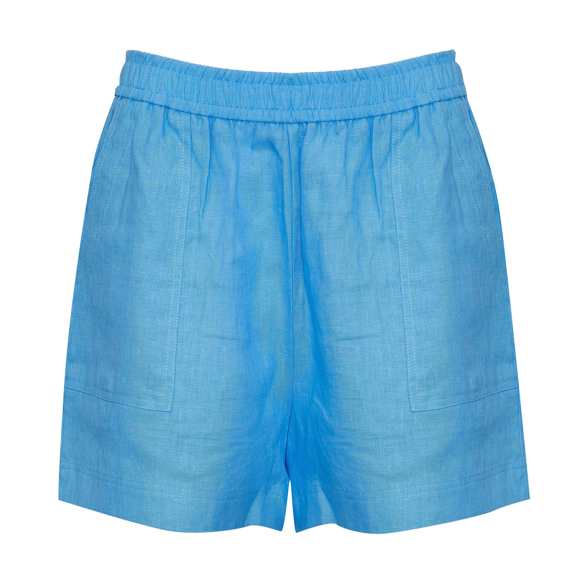 blue, shorts, elasticated waist, side pockets, product image