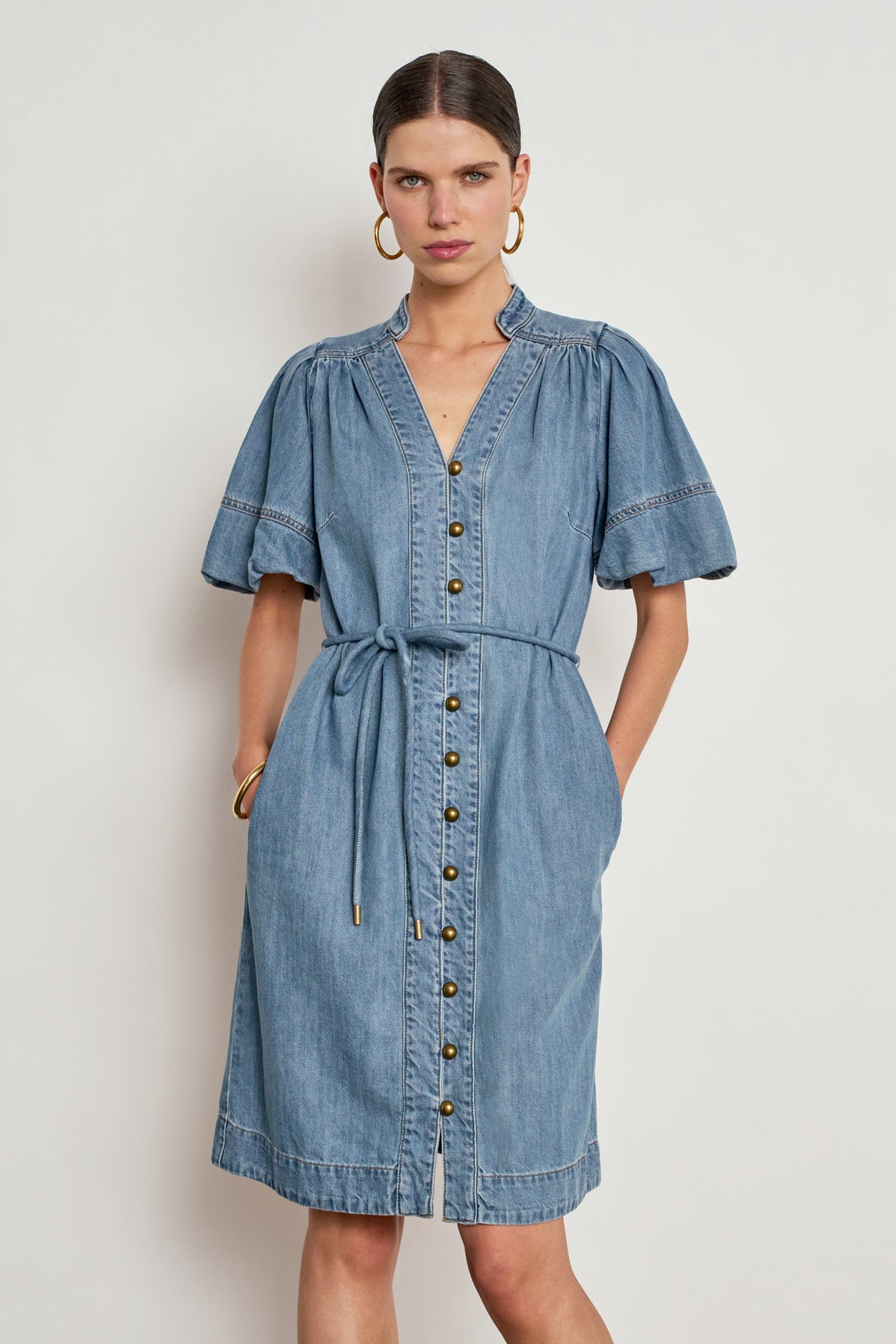 honor dress - mid wash denim