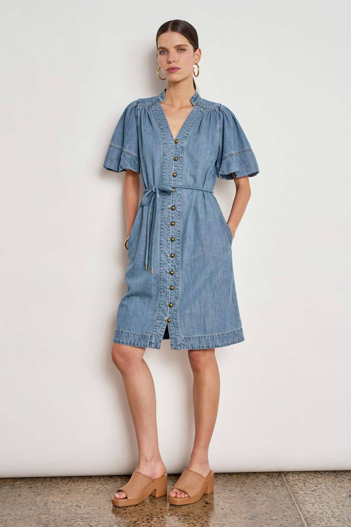 honor dress - mid wash denim