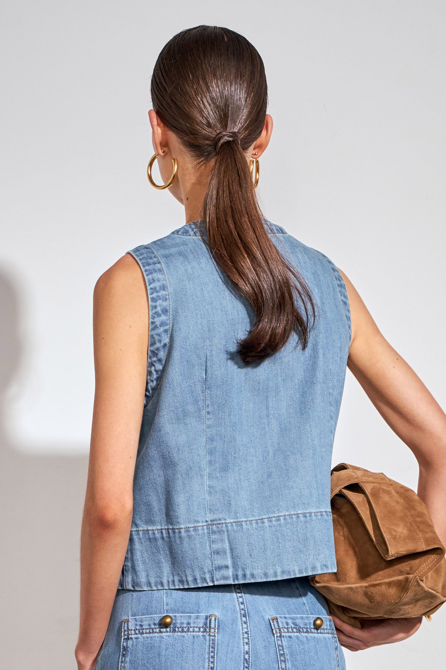 charge vest - mid wash denim