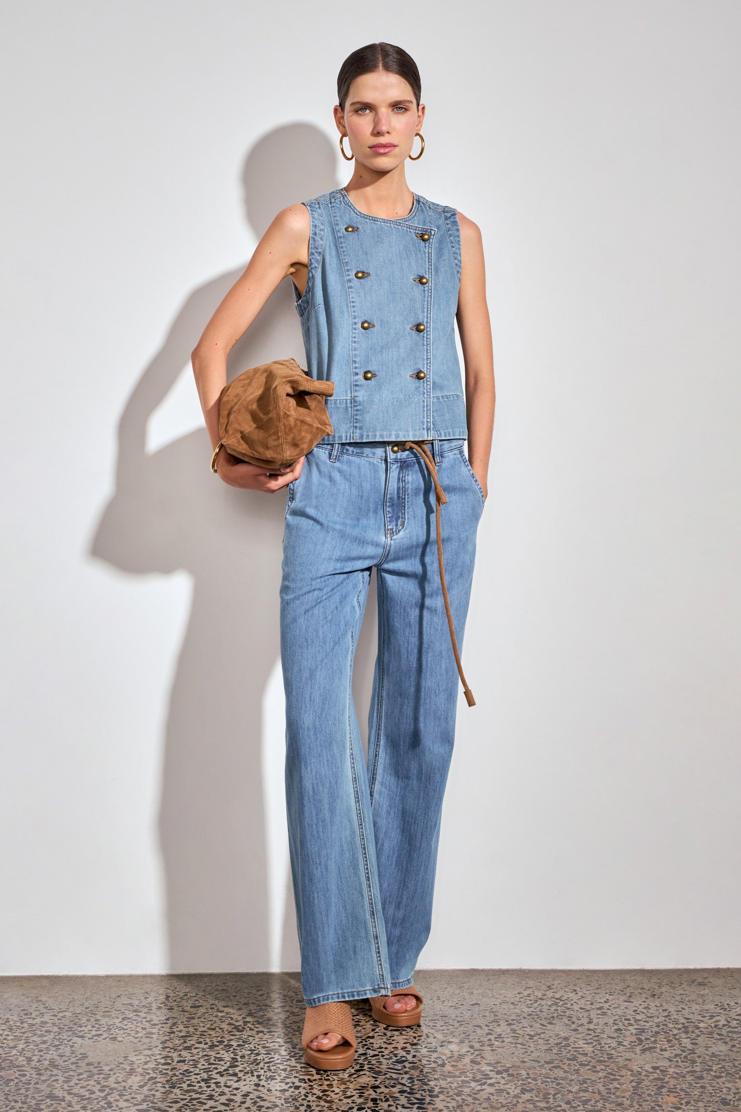 charge vest - mid wash denim