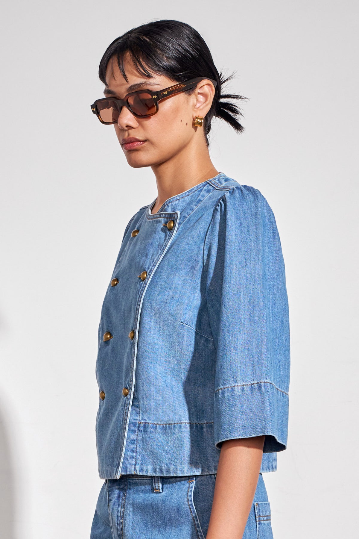 plunge jacket - mid wash denim