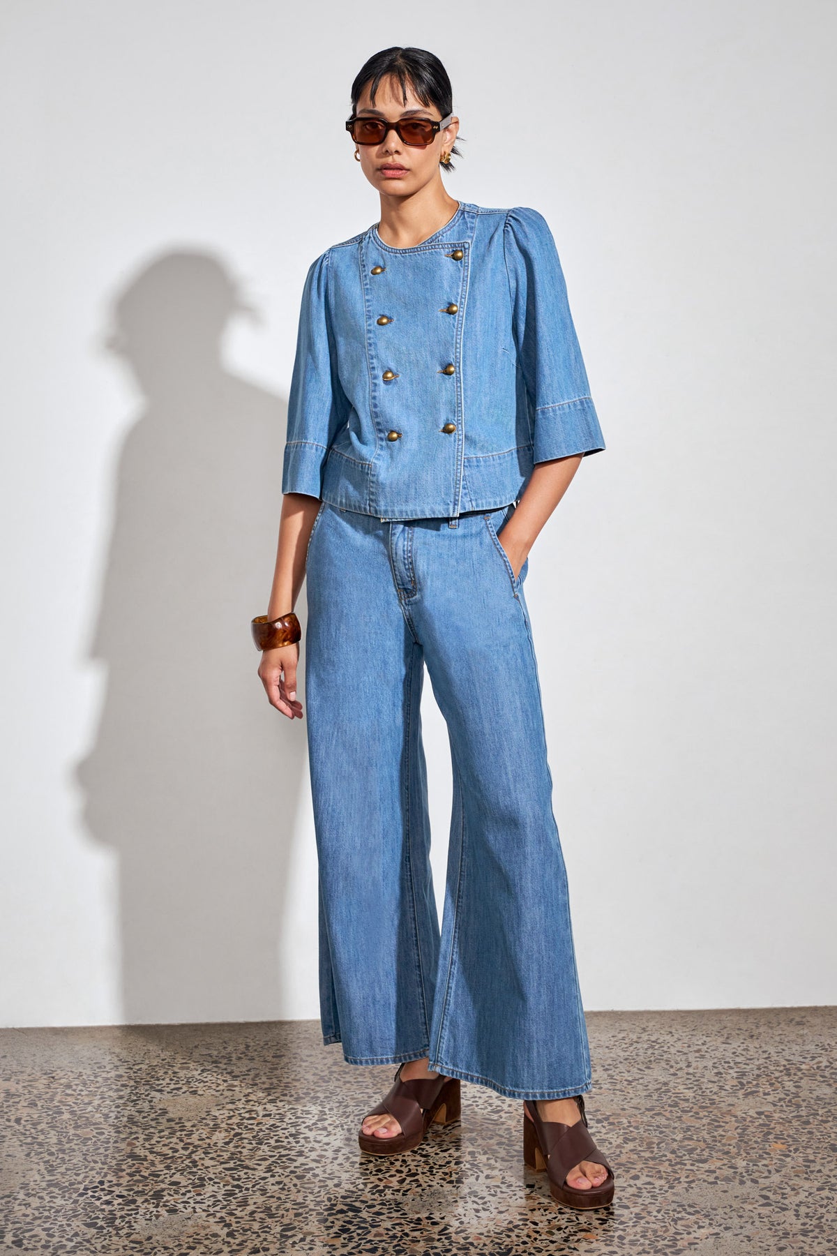 plunge jacket - mid wash denim