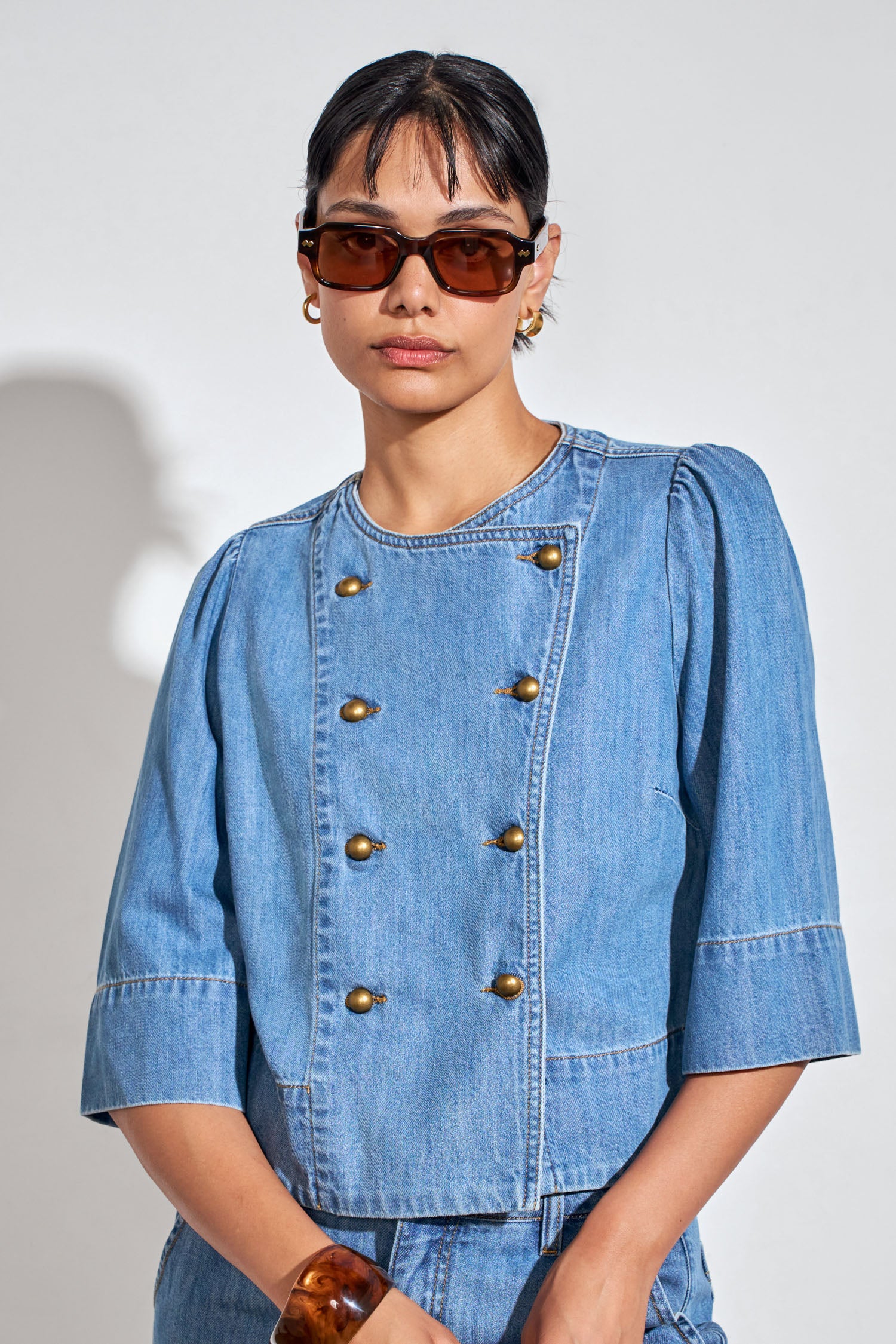 plunge jacket - mid wash denim
