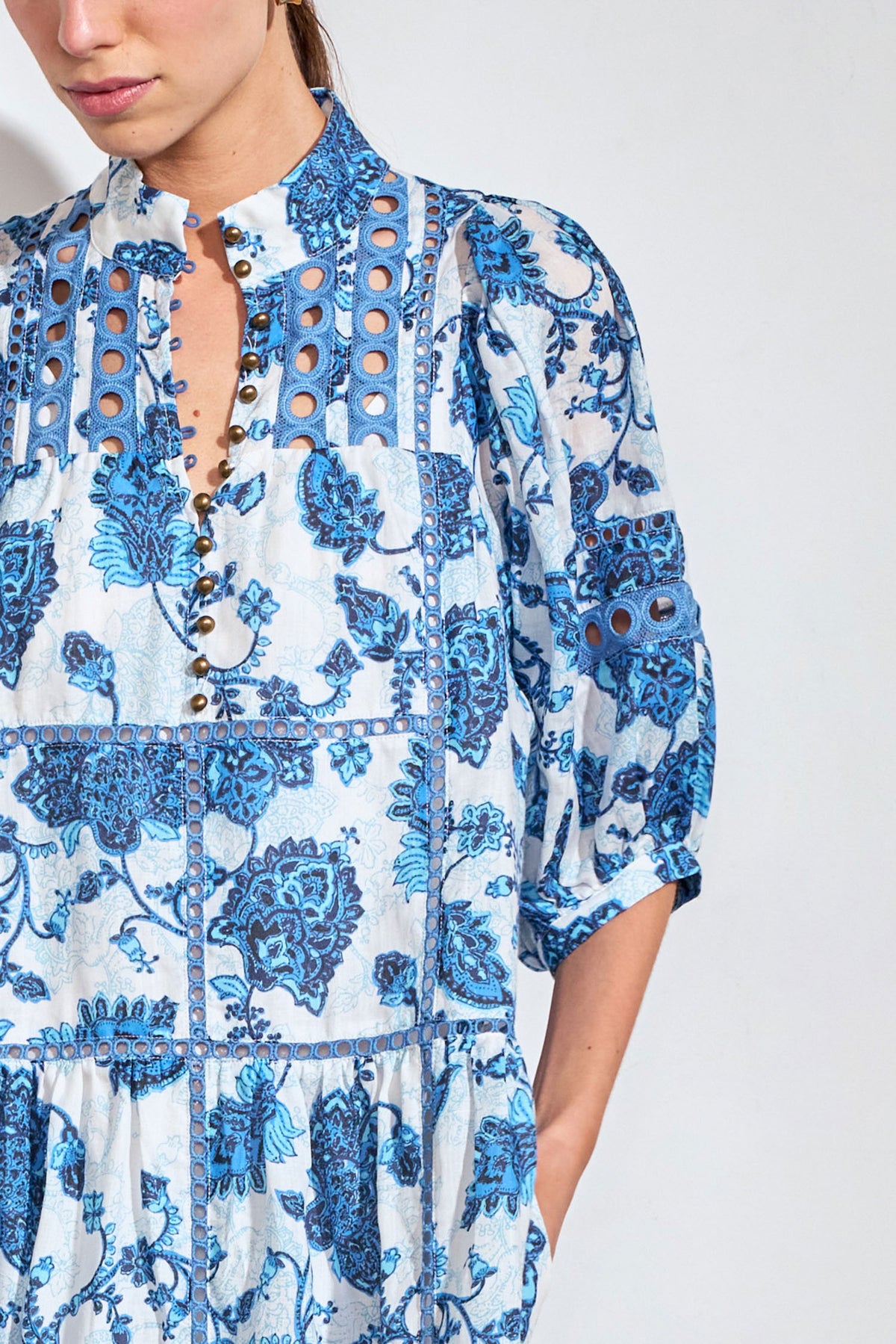 flutter dress - azure paisley