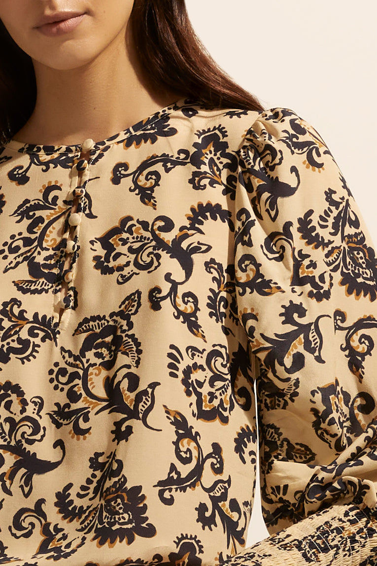 beam top - ochre floral