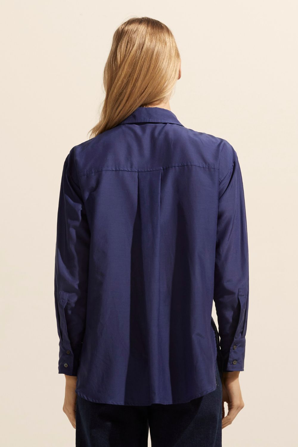 blue, shirt, long-sleeve, button-up shirt, collar, front patch pockets, side splits, back image