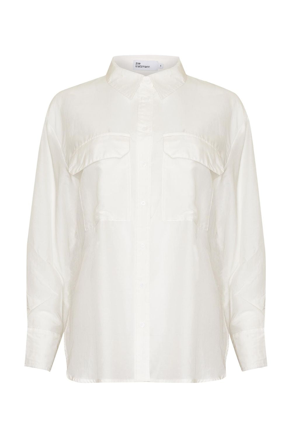 cream, shirt, long-sleeve, button-up shirt, collar, front patch pockets, product image