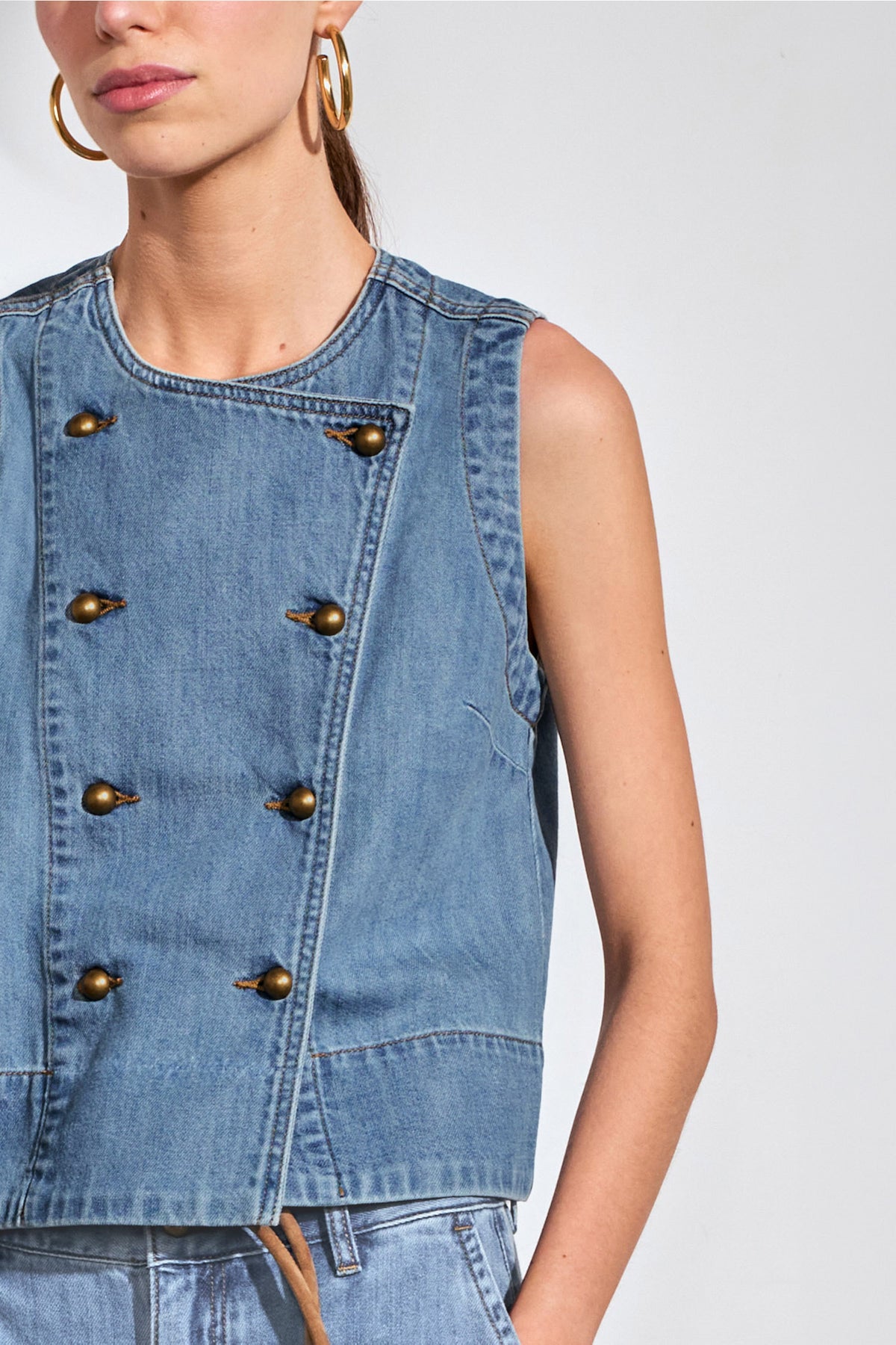 charge vest - mid wash denim|  zoe kratzmann| considered design