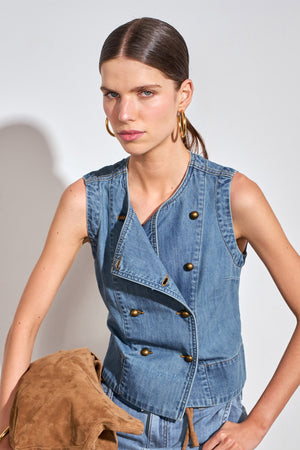 charge vest - mid wash denim|  zoe kratzmann| considered design