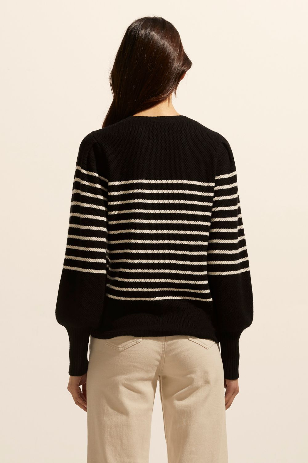 Gather knit - Black/Stone Stripe