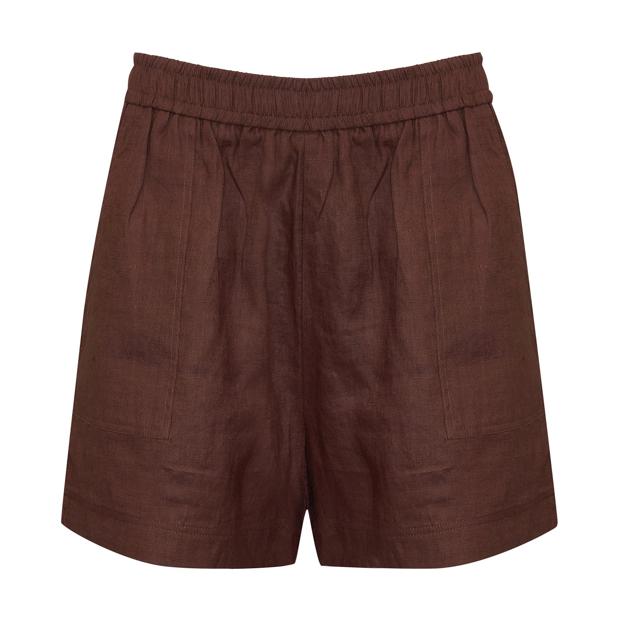brown, shorts, elasticated waist, side pockets, product image