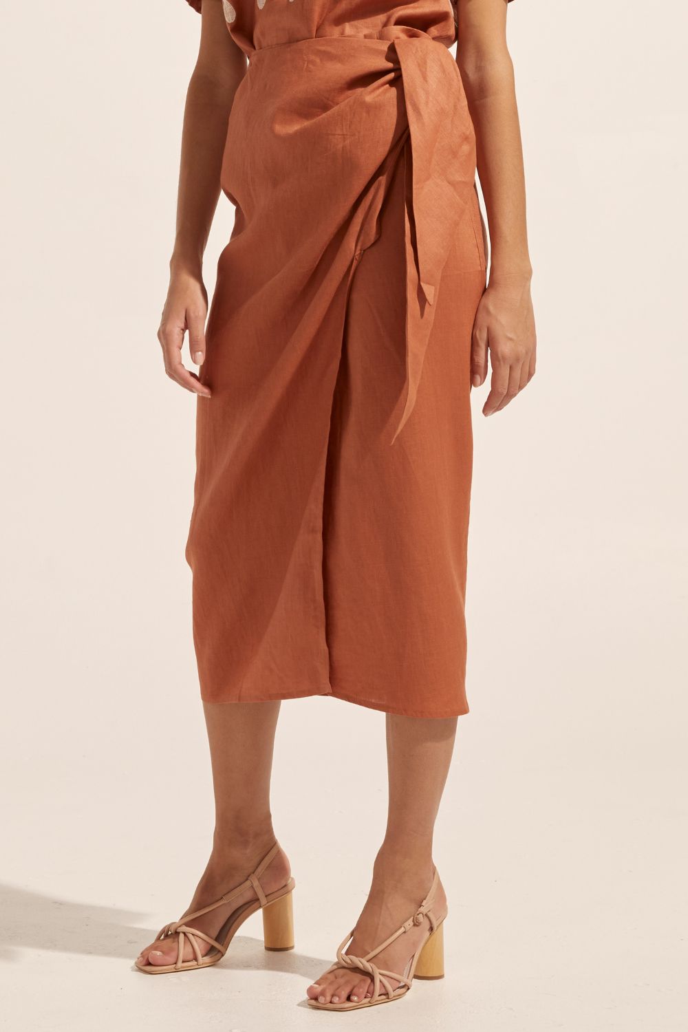 ginger, midi skirt, side tie, wrap skirt, internal button, side image