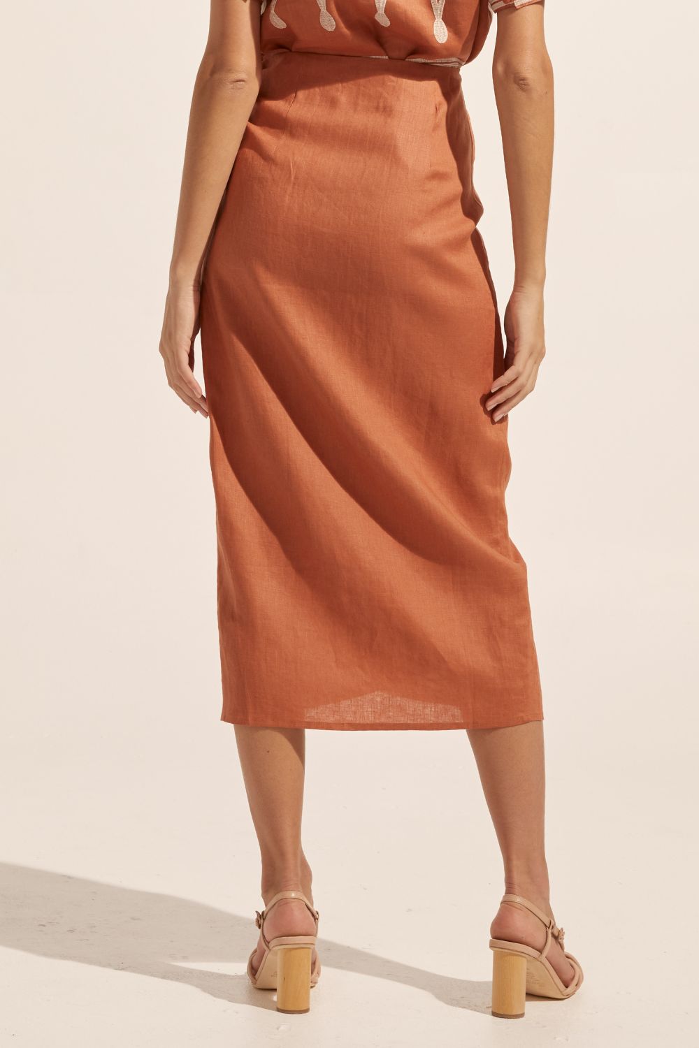 ginger, midi skirt, side tie, wrap skirt, internal button, back image
