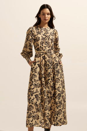Tangent dress - Ochre floral