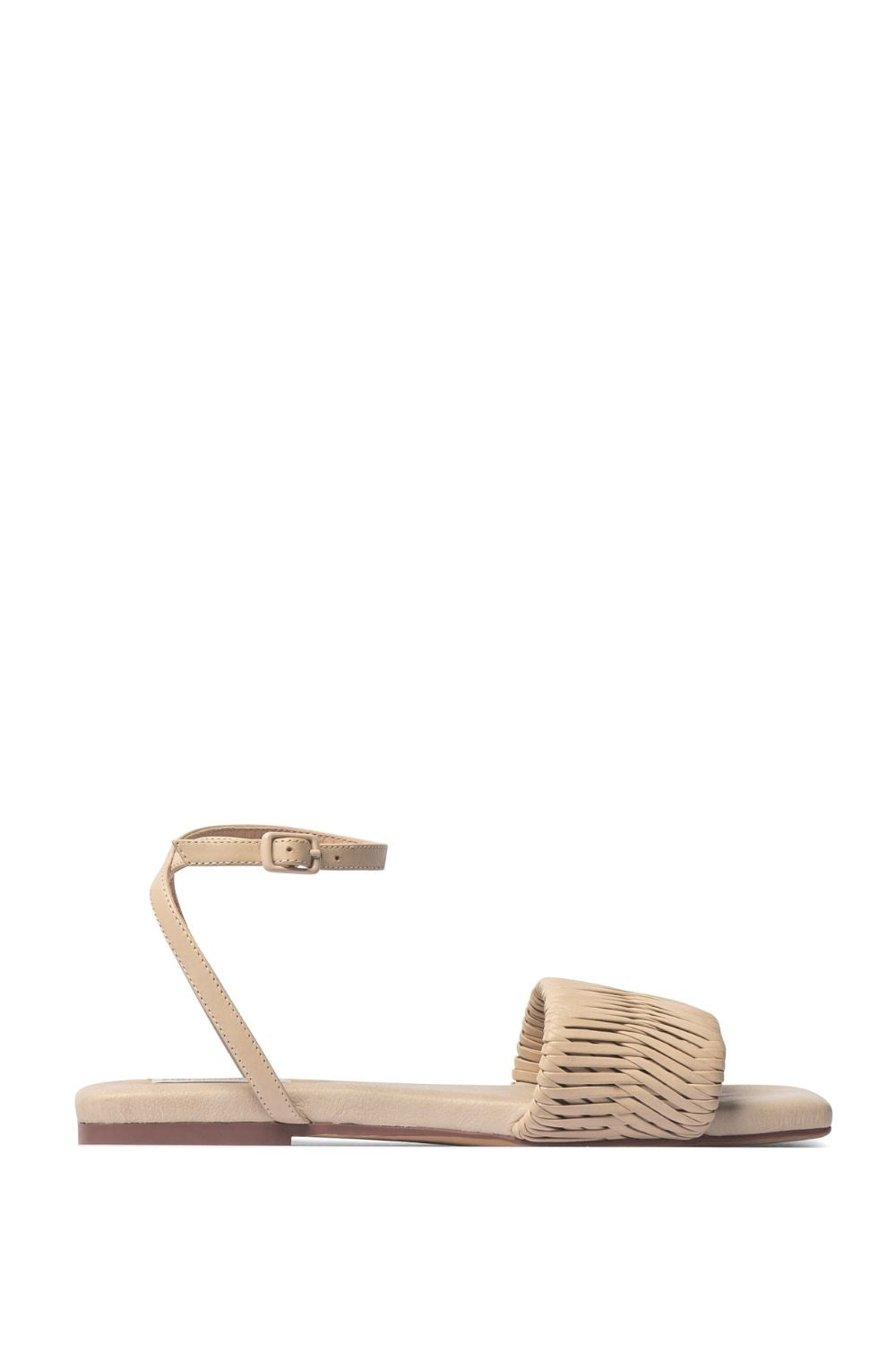 beige, sandal, woven strap, leather, square toe, product side image