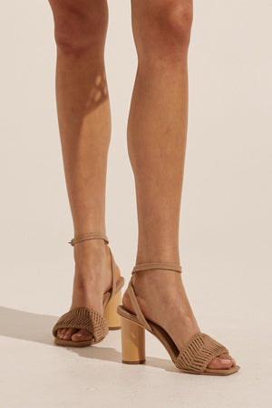 beige, heel, wooden heel, woven strap, leather, square toe, product image