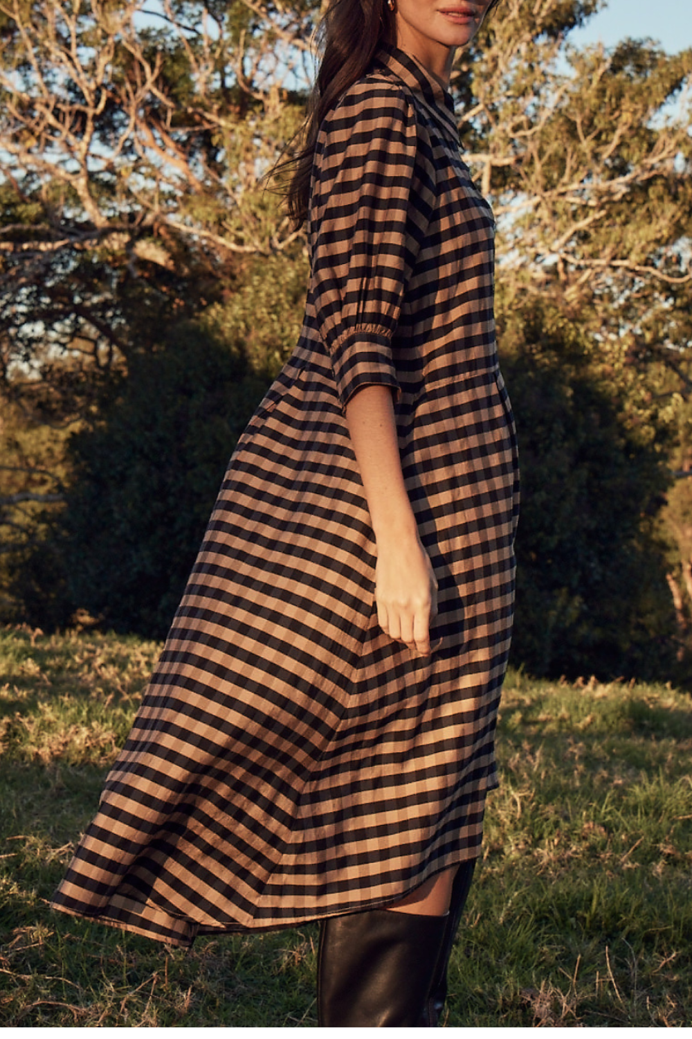 befit dress - toffee black check