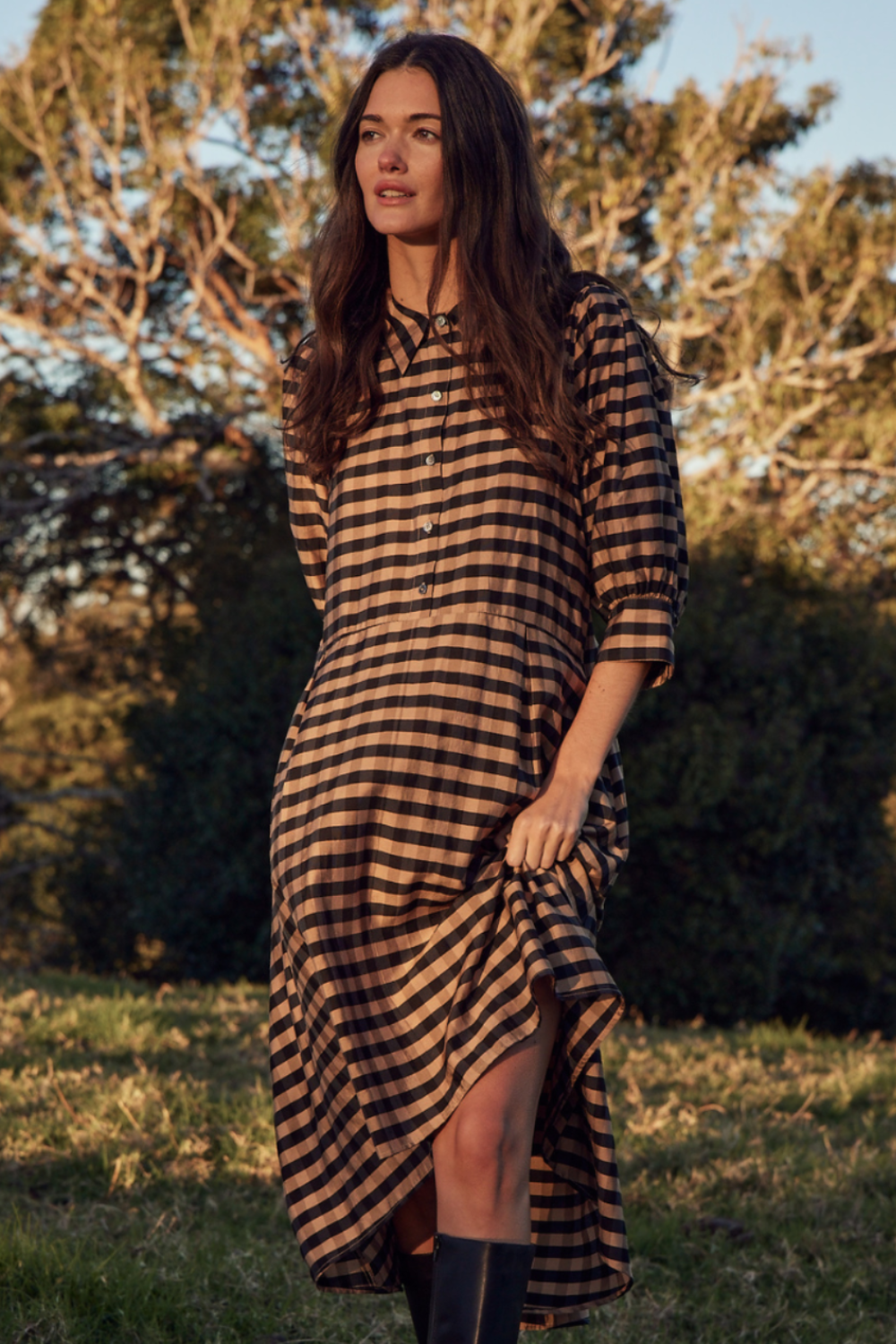 befit dress - toffee black check