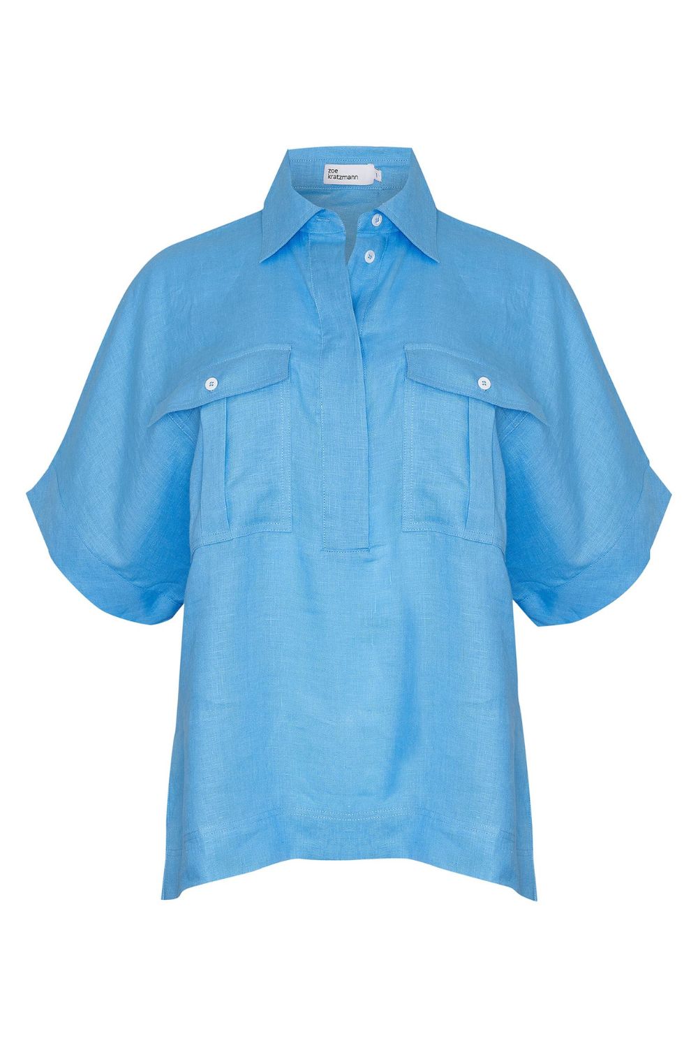blue, shirt, oversized pockets, short sleeve, linen,  product image
