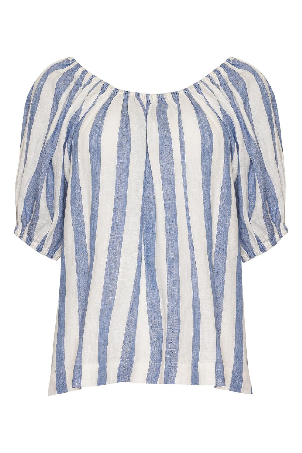 blue and white stripe, top, off the shoulder, mid length sleeve, product image
