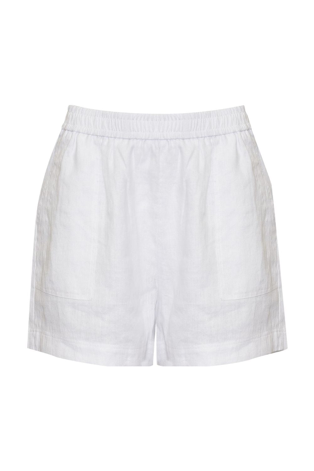 white, shorts, elasticated waist, side pockets, top stitching, product image