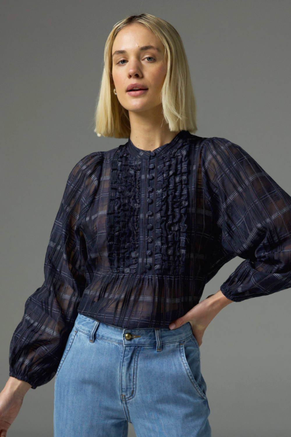passage top - ink black check