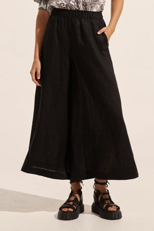 black, pants, elasticated waist, side pockets, wide leg, front image