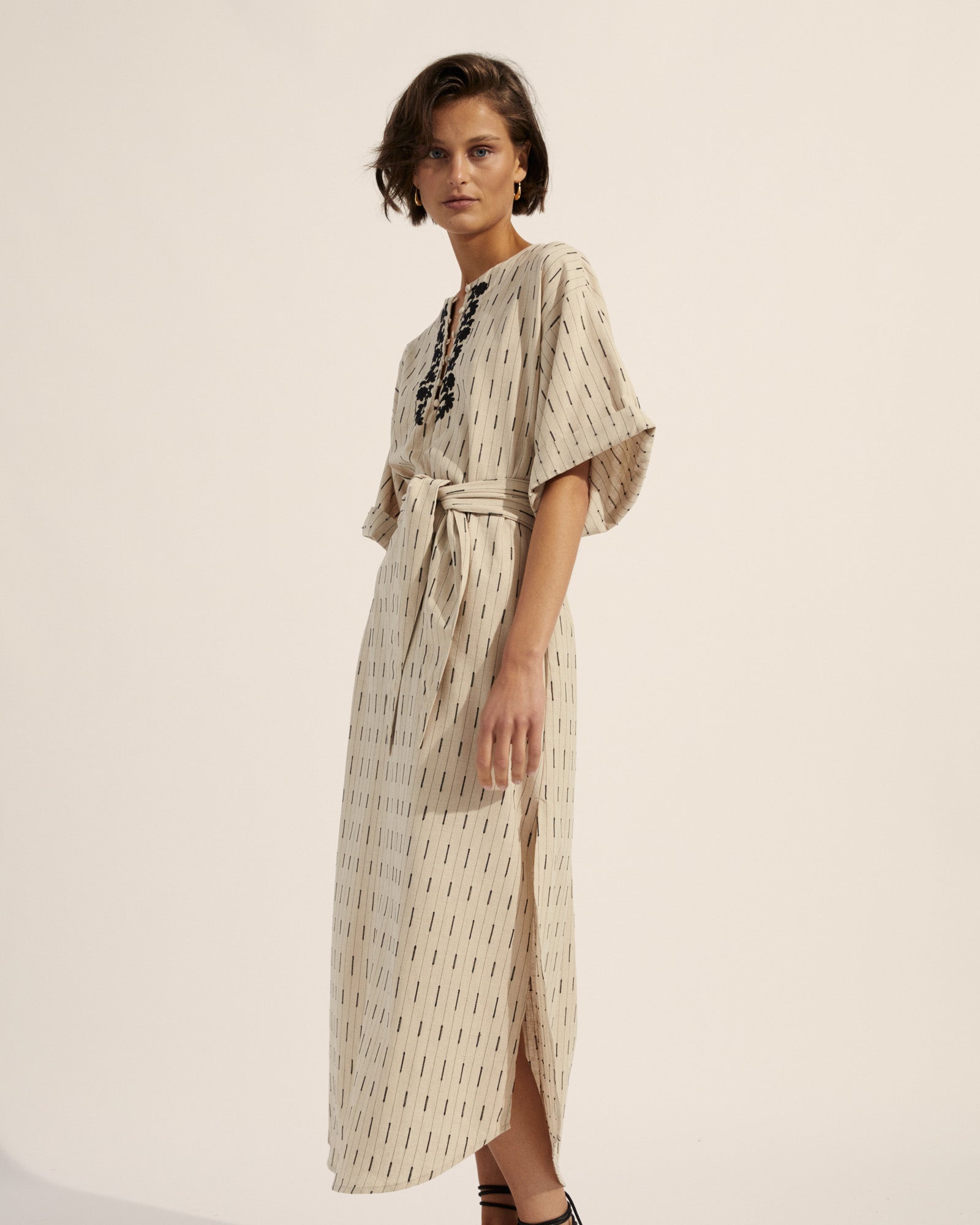 sanction dress - oatmeal stripe