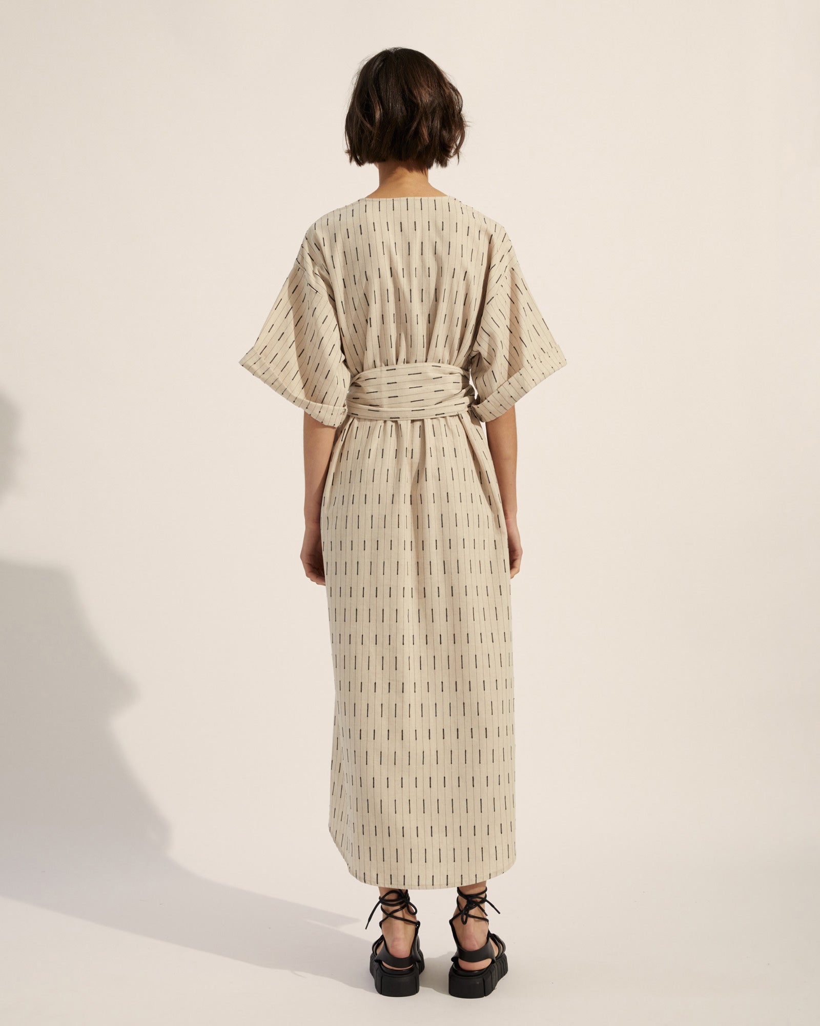 sanction dress - oatmeal stripe