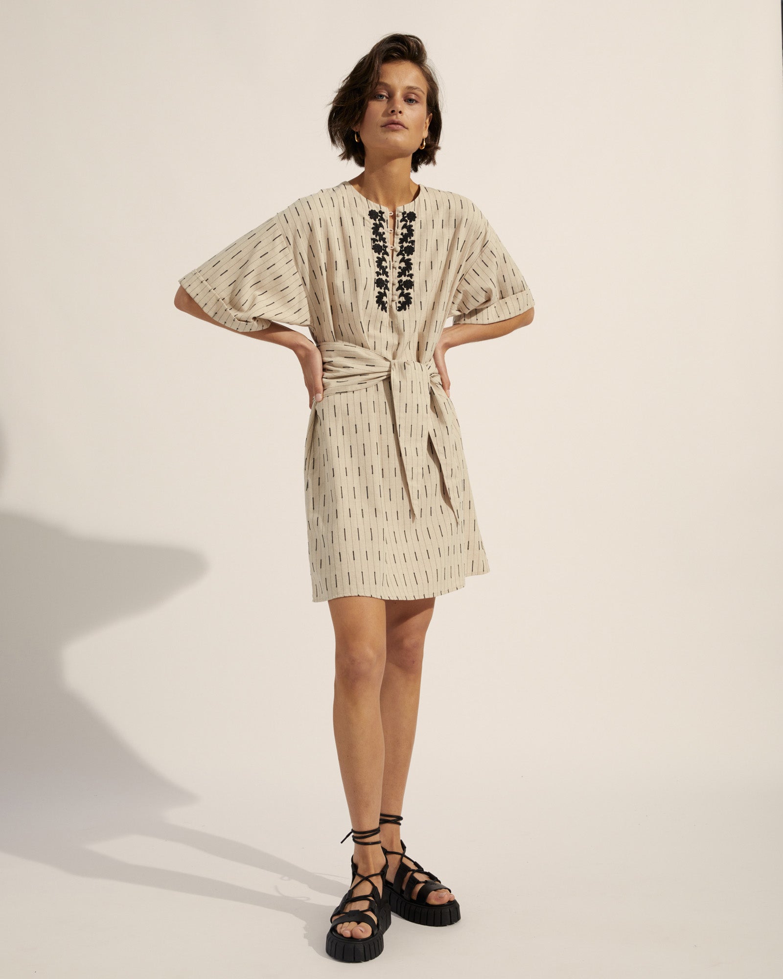 evoke dress - oatmeal stripe