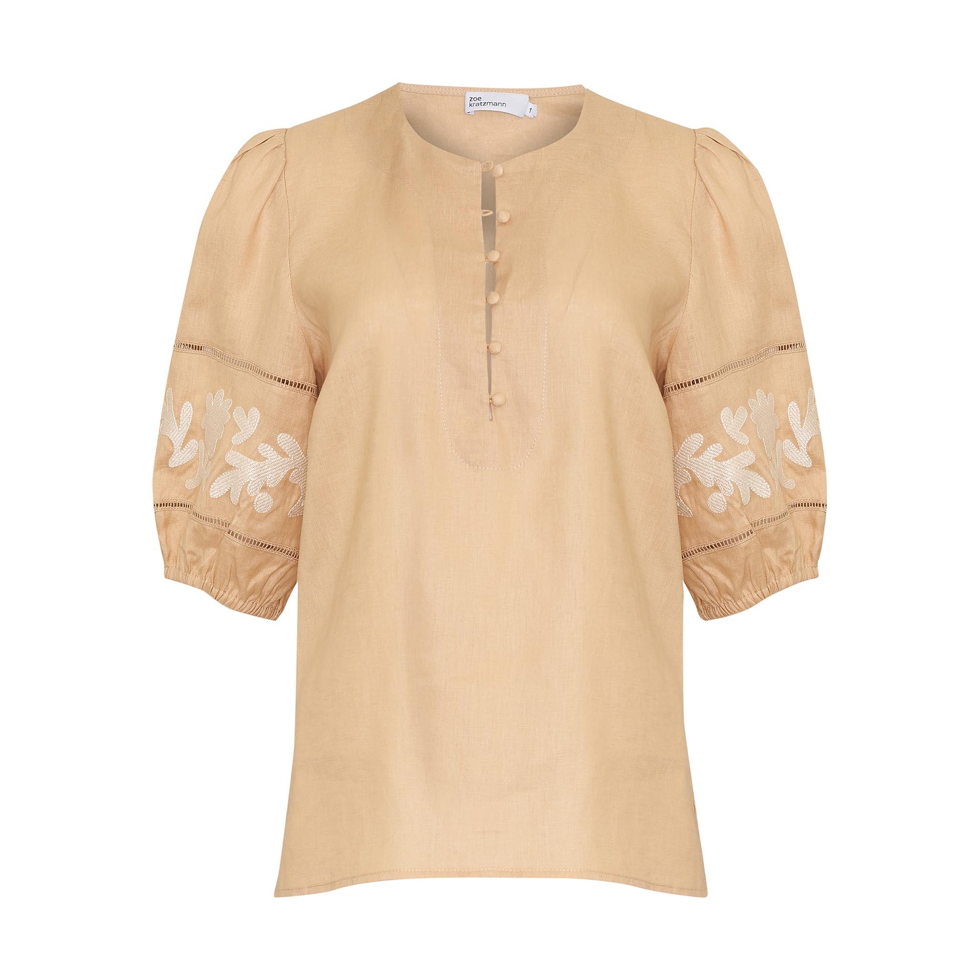 nestle top - safari/cream embroid