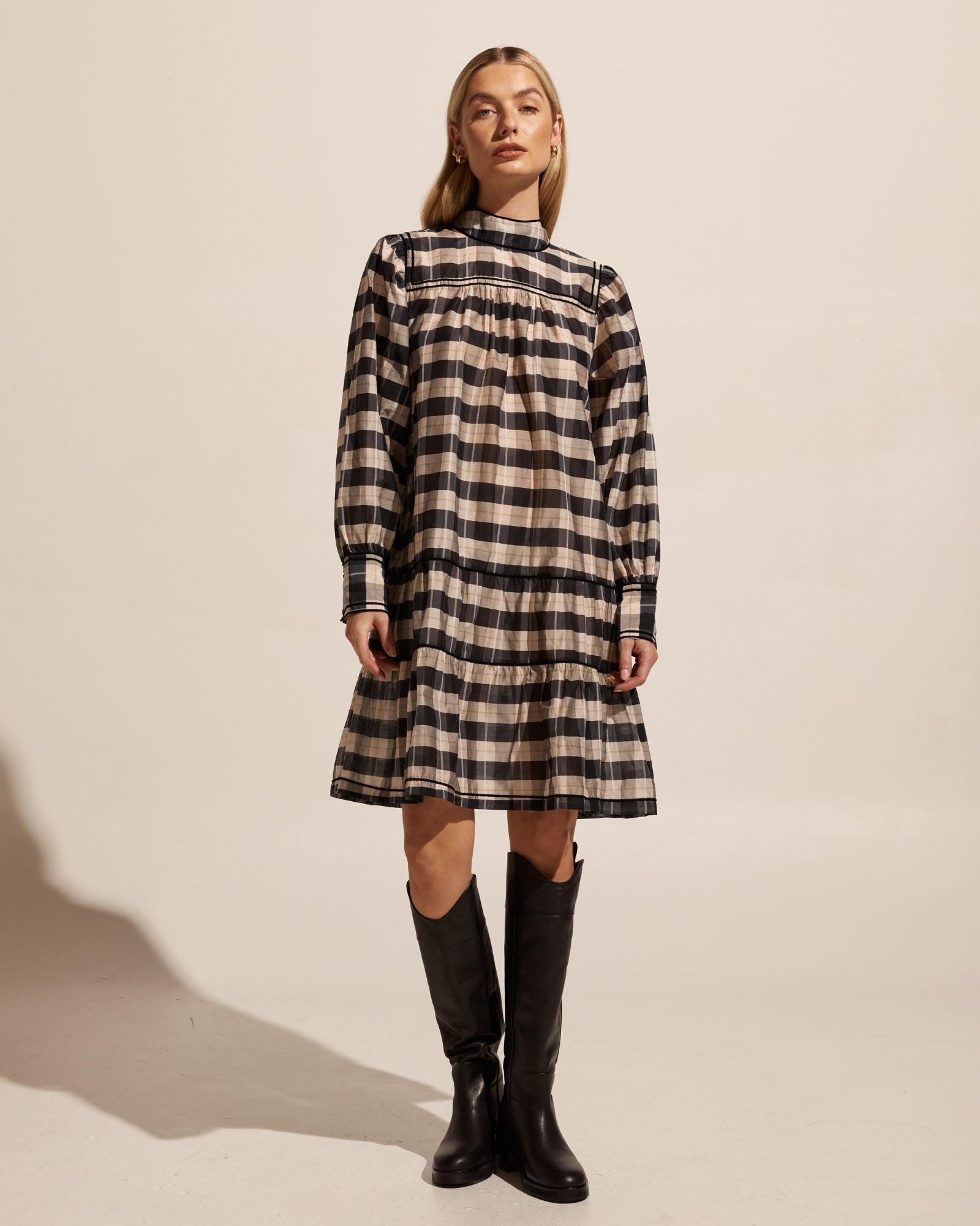 prowess dress - black/ecru check