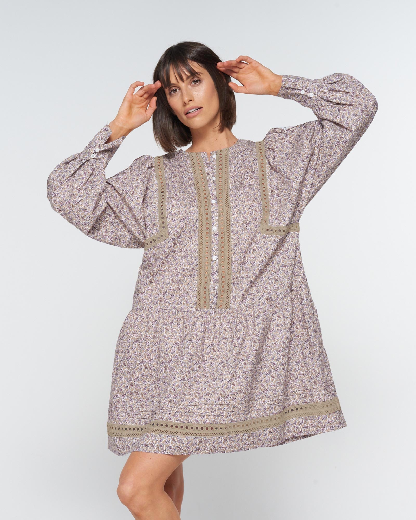 douse dress - biscuit paisley